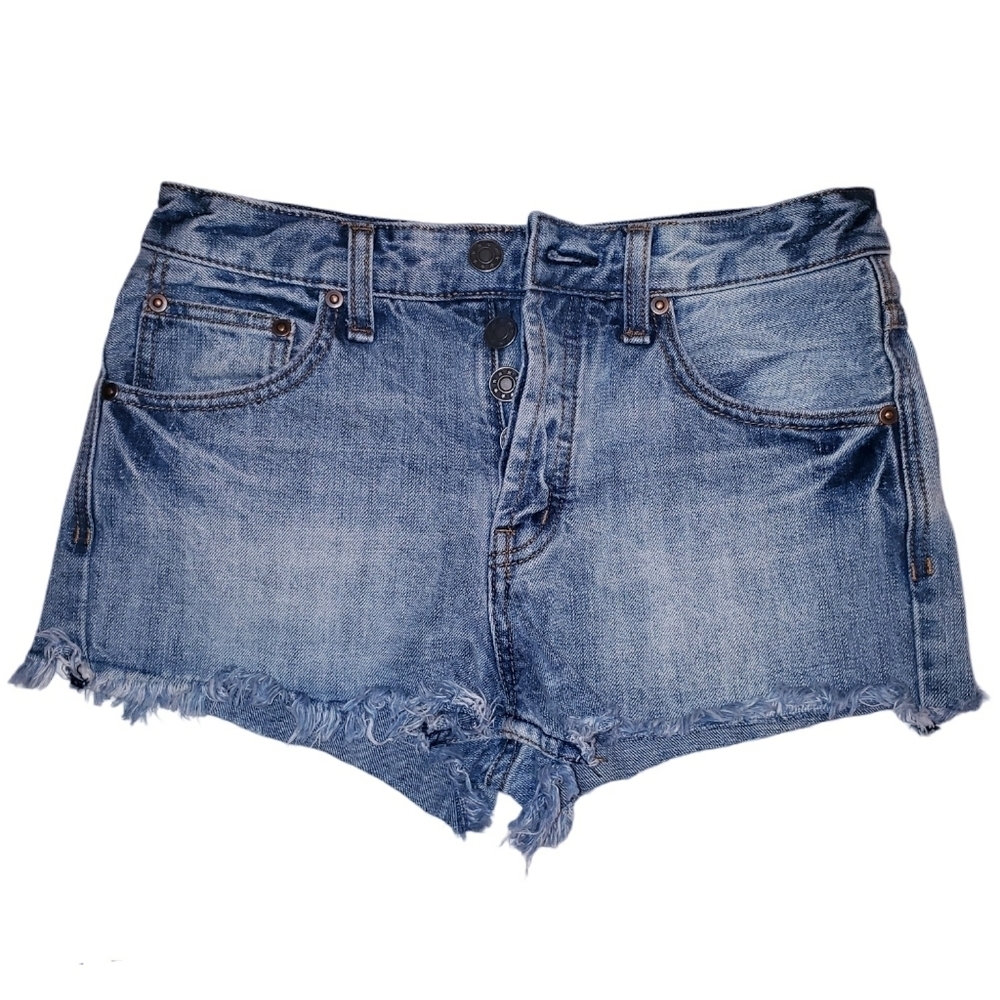 Free People Denim Frayed Hem Shorts